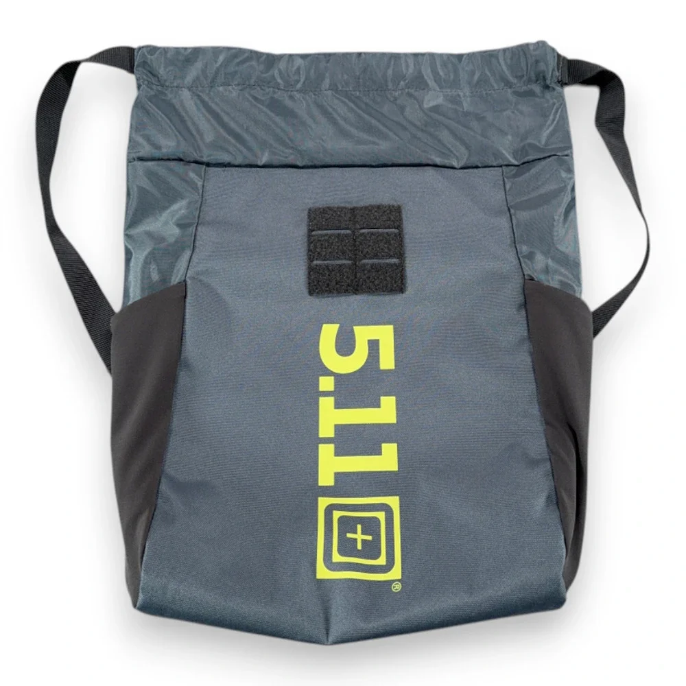 511 Tactical Bag Gray Yellow Polyester Drawstring Cinch Backpack Logo Promo Swag